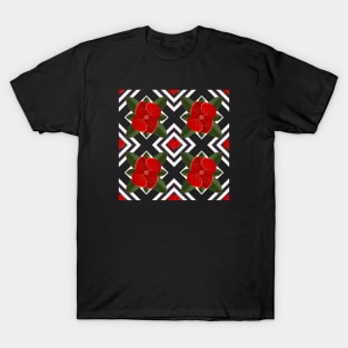 Hibiscus tropical floral geometric pattern T-Shirt